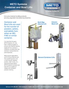 Container and Bowl Lifts, bulk bag column lift, column bowl lift, general container lift, METO Systems, metolift